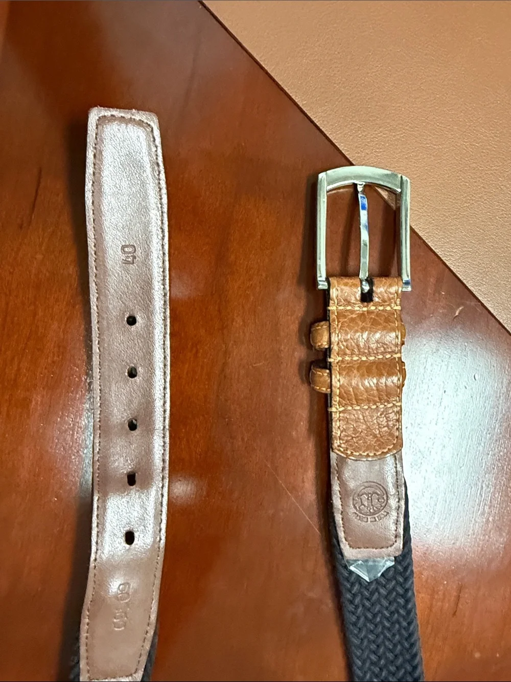 Torino Cotton Elastic Men's Belt in Black with Brown Leather Trim (scuff/ buckle